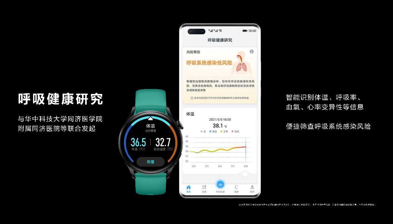 华为WATCH 3系列呼吸健康研究功能上线：实现对肺部感染初步筛查